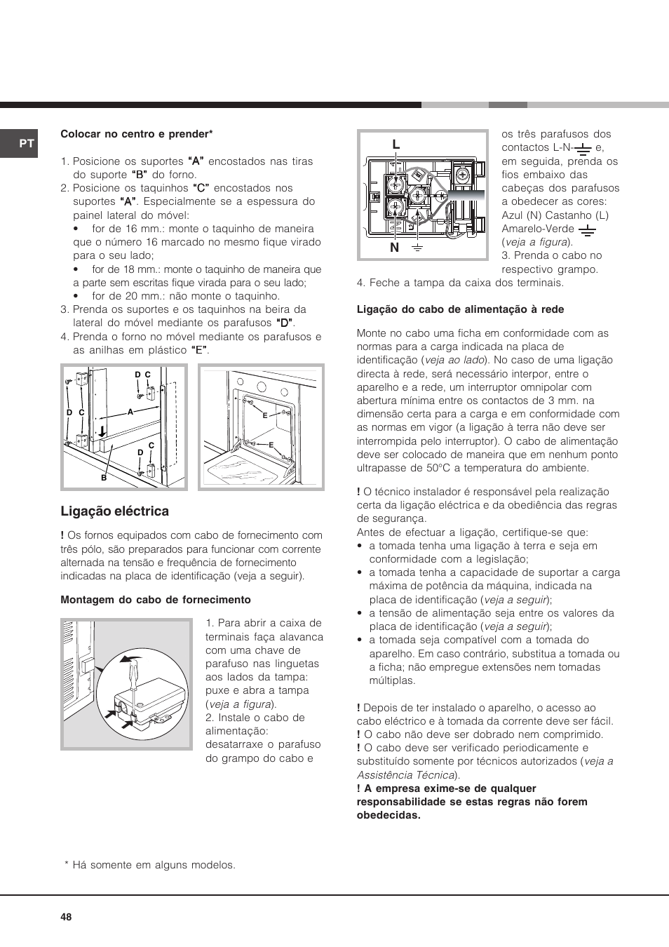 Ligação eléctrica | Hotpoint Ariston Diamond FD 83.1 (MR)-HA User Manual | Page 48 / 68