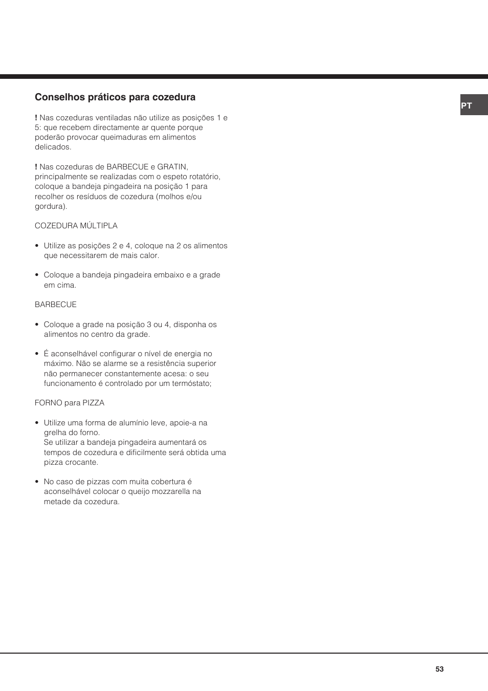 Conselhos práticos para cozedura | Hotpoint Ariston Diamond FD 83.1 (MR)-HA User Manual | Page 53 / 68