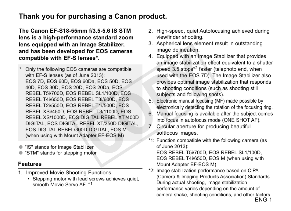 Cop y | Canon EF-S 18-55mm f3.5-5.6 IS STM User Manual | Page 2 / 14