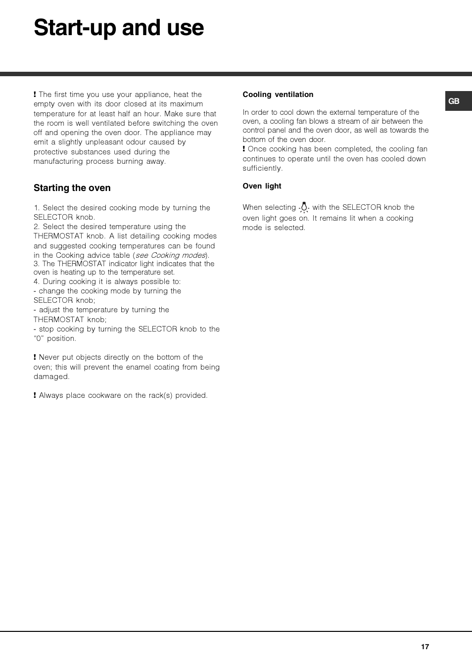 Start-up and use | Hotpoint Ariston Luce FK 83 X-HA User Manual | Page 17 / 72