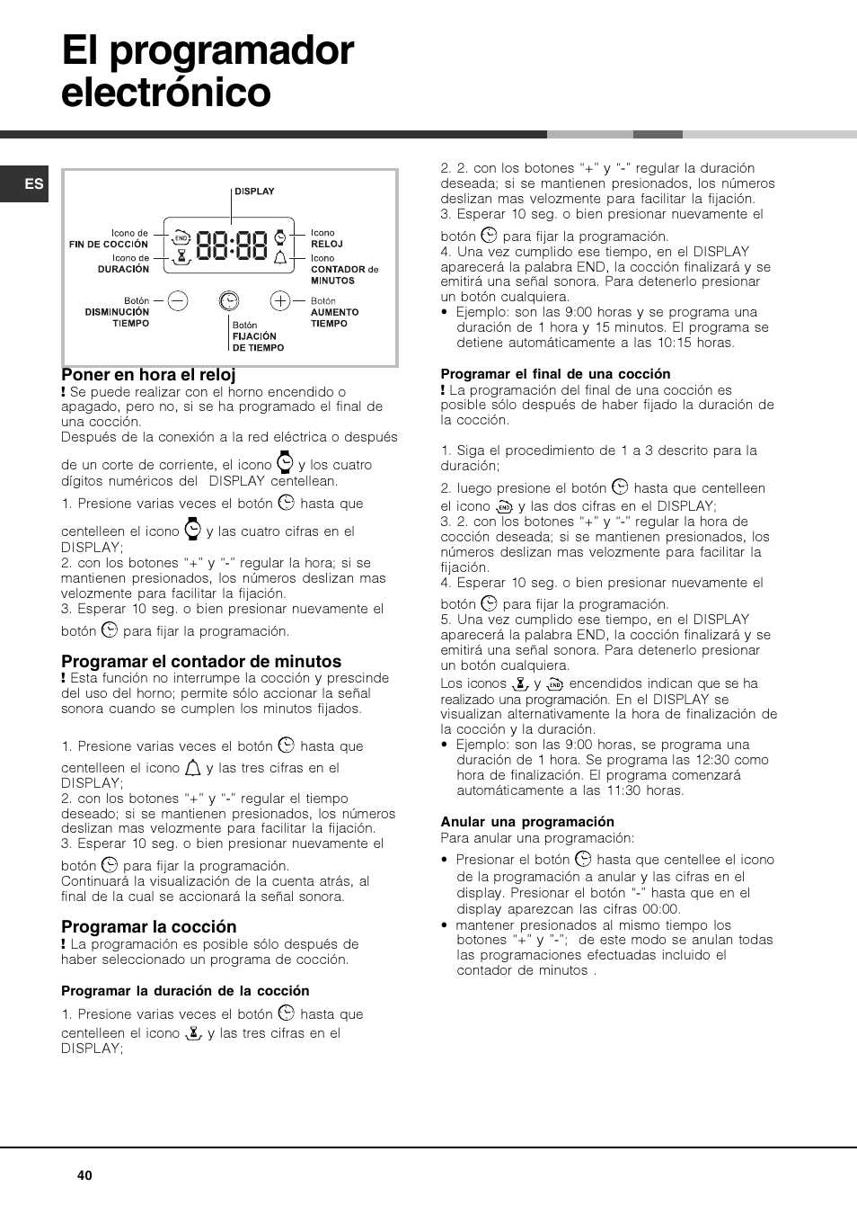 El programador electrónico | Hotpoint Ariston Luce FK 83 X-HA User Manual | Page 40 / 72