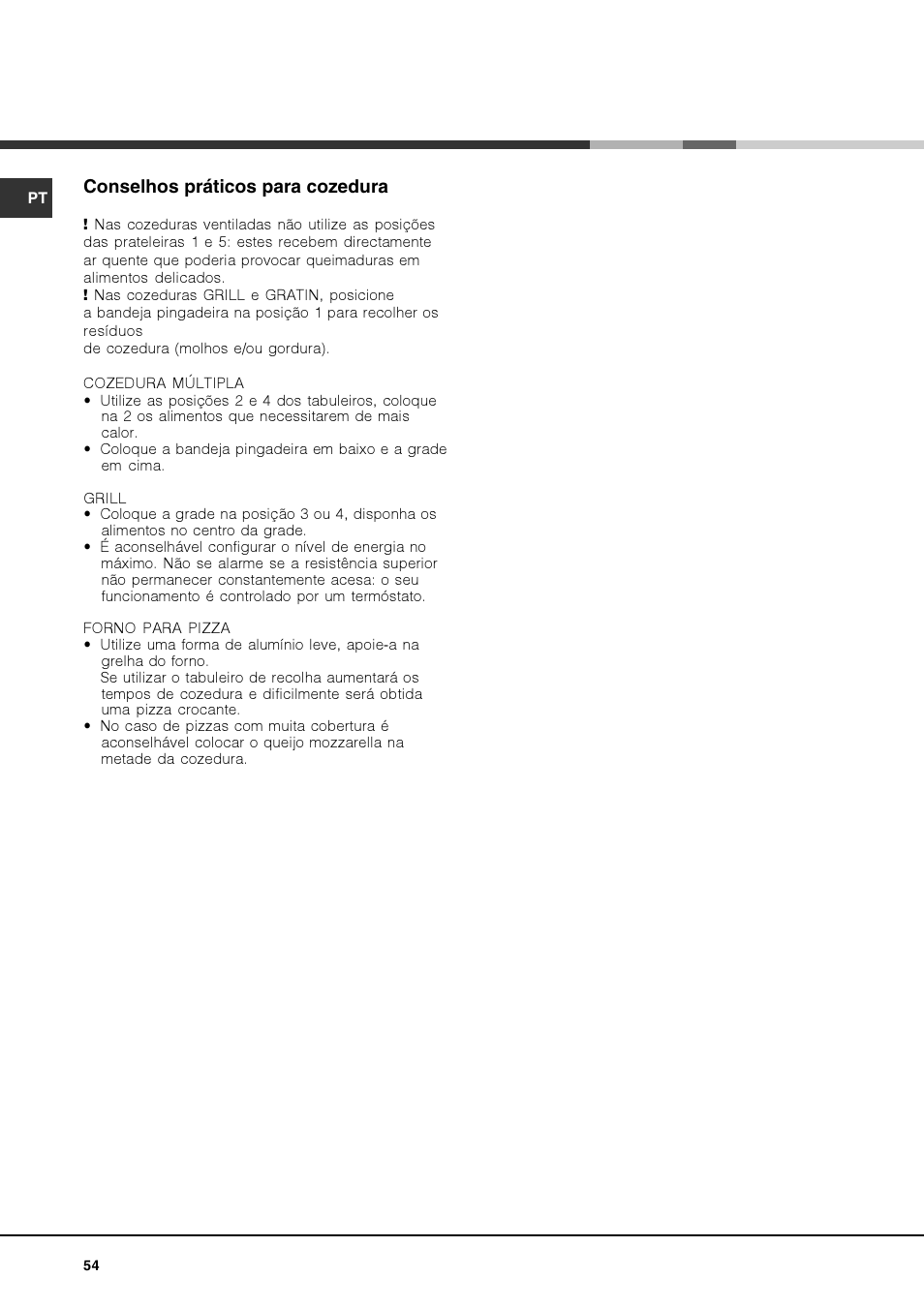 Conselhos práticos para cozedura | Hotpoint Ariston Luce FK 83 X-HA User Manual | Page 54 / 72