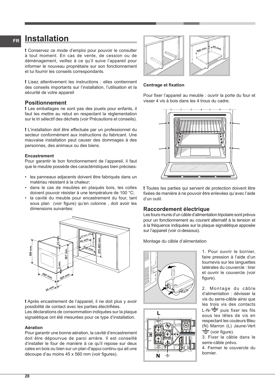 Installation, Positionnement, Raccordement électrique | Hotpoint Ariston Style FH 51 (BK)-HA User Manual | Page 28 / 76