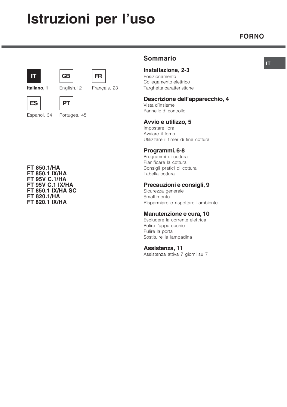 Hotpoint Ariston FT 850.1/HA User Manual | 56 pages