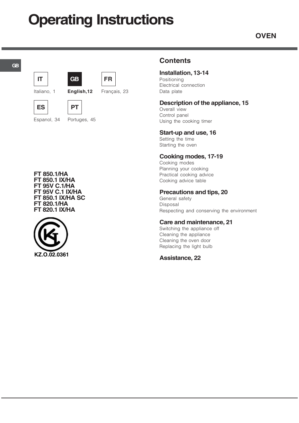 Hotpoint Ariston FT 850.1/HA User Manual | Page 12 / 56