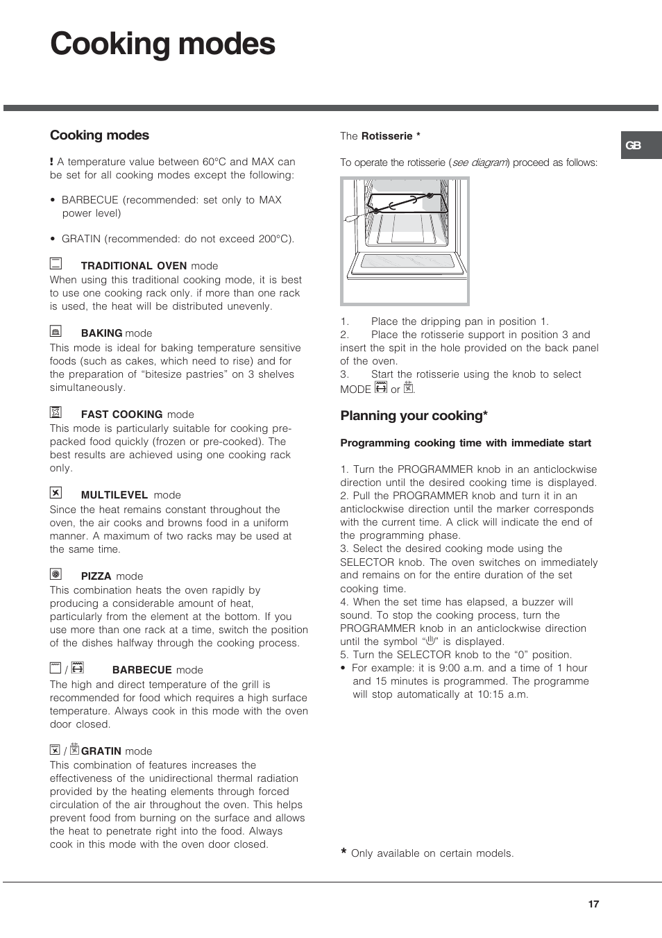Cooking modes | Hotpoint Ariston FT 850.1/HA User Manual | Page 17 / 56