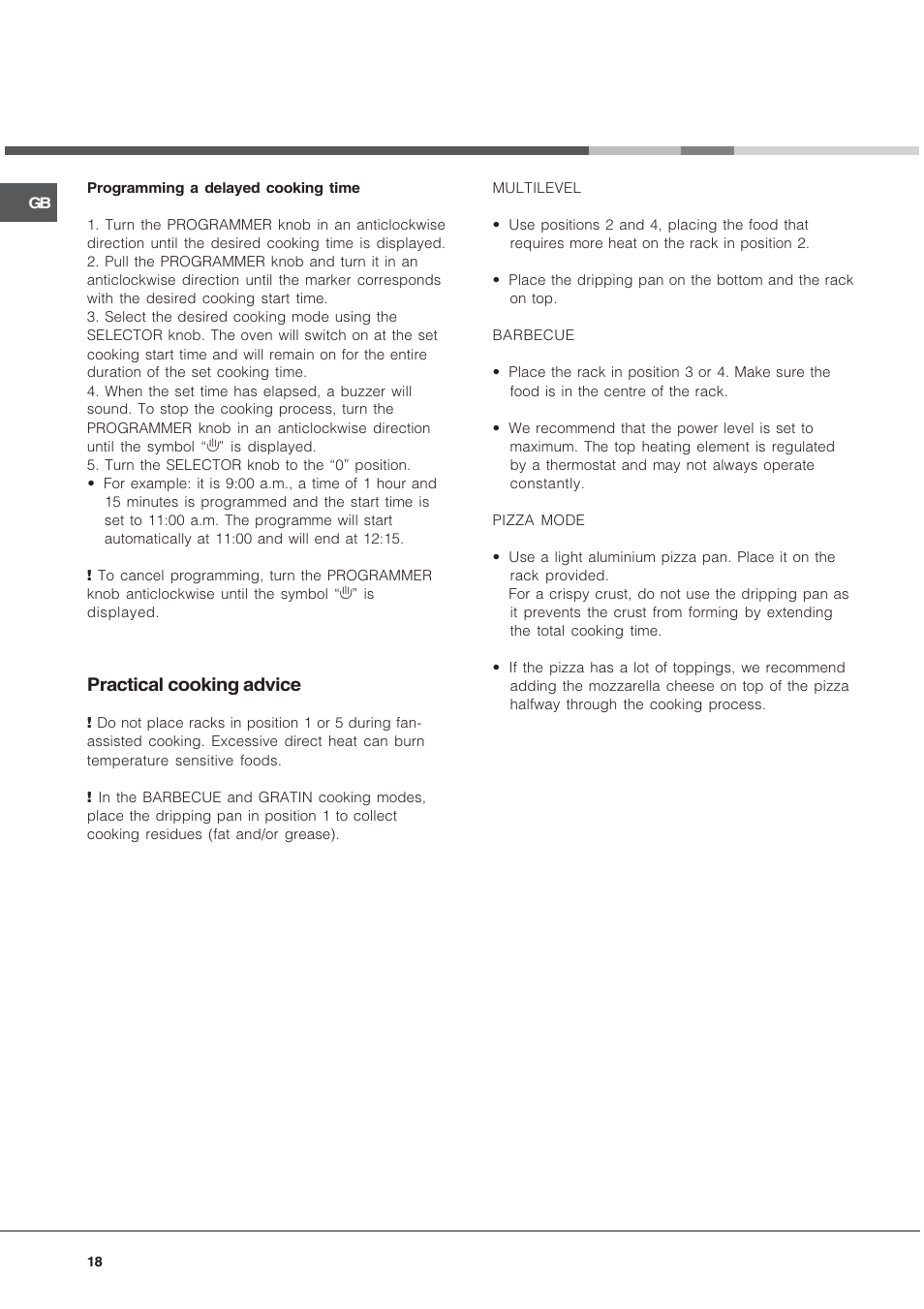 Practical cooking advice | Hotpoint Ariston FT 850.1/HA User Manual | Page 18 / 56