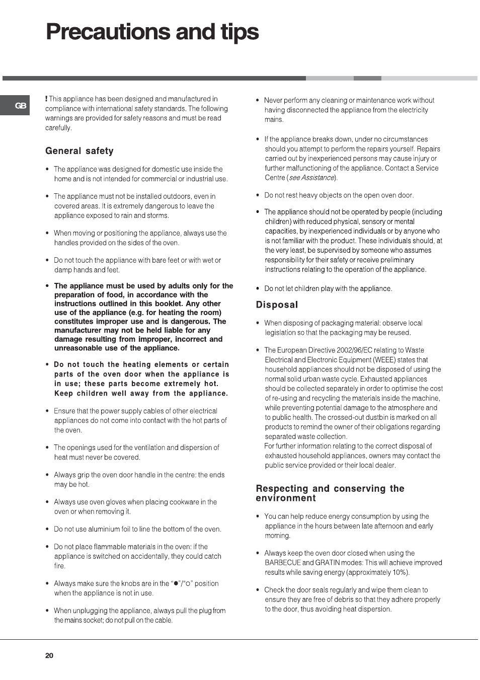 Hotpoint Ariston FT 850.1/HA User Manual | Page 20 / 56