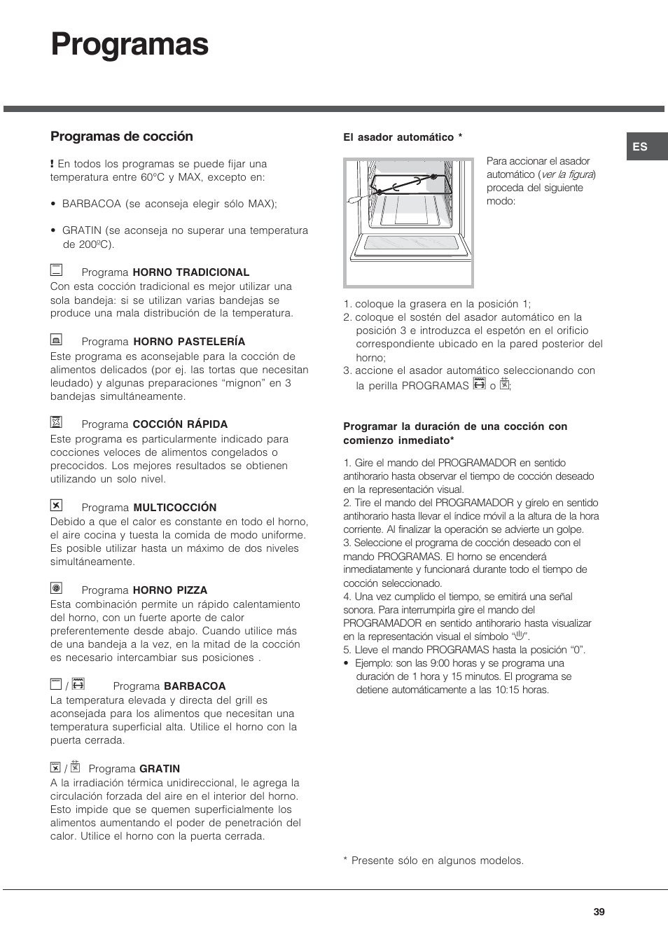 Programas | Hotpoint Ariston FT 850.1/HA User Manual | Page 39 / 56
