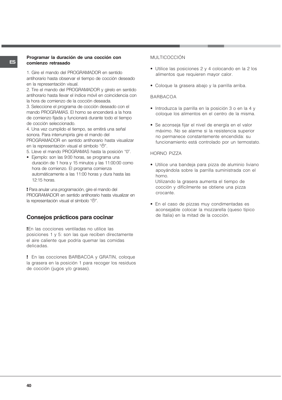 Consejos prácticos para cocinar | Hotpoint Ariston FT 850.1/HA User Manual | Page 40 / 56