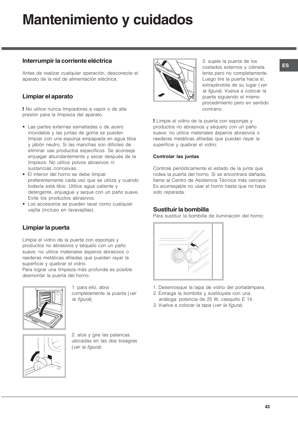Mantenimiento y cuidados | Hotpoint Ariston FT 850.1/HA User Manual | Page 43 / 56