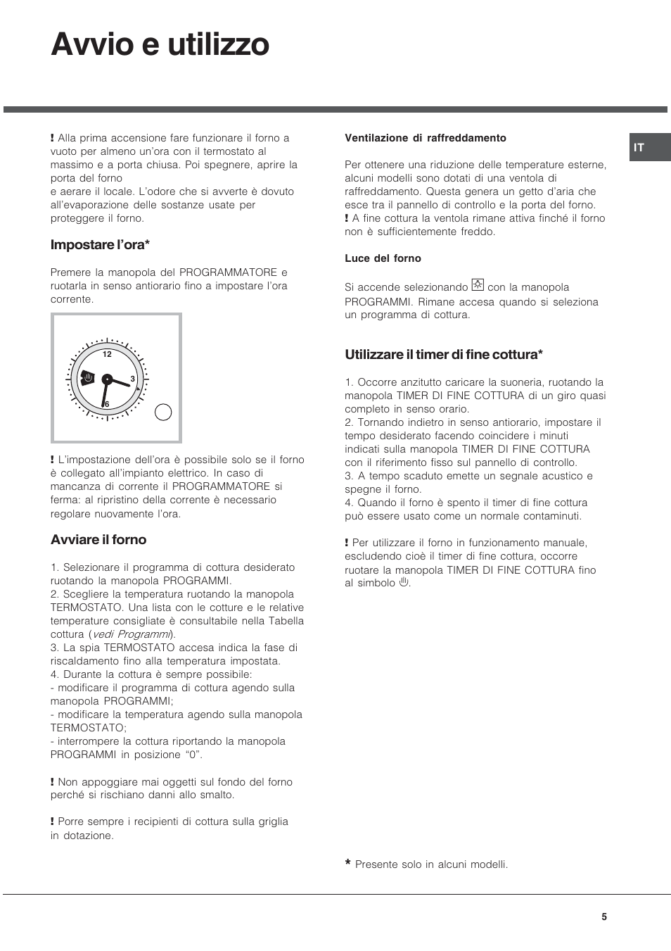 Avvio e utilizzo, Impostare lora, Avviare il forno | Utilizzare il timer di fine cottura | Hotpoint Ariston FT 850.1/HA User Manual | Page 5 / 56