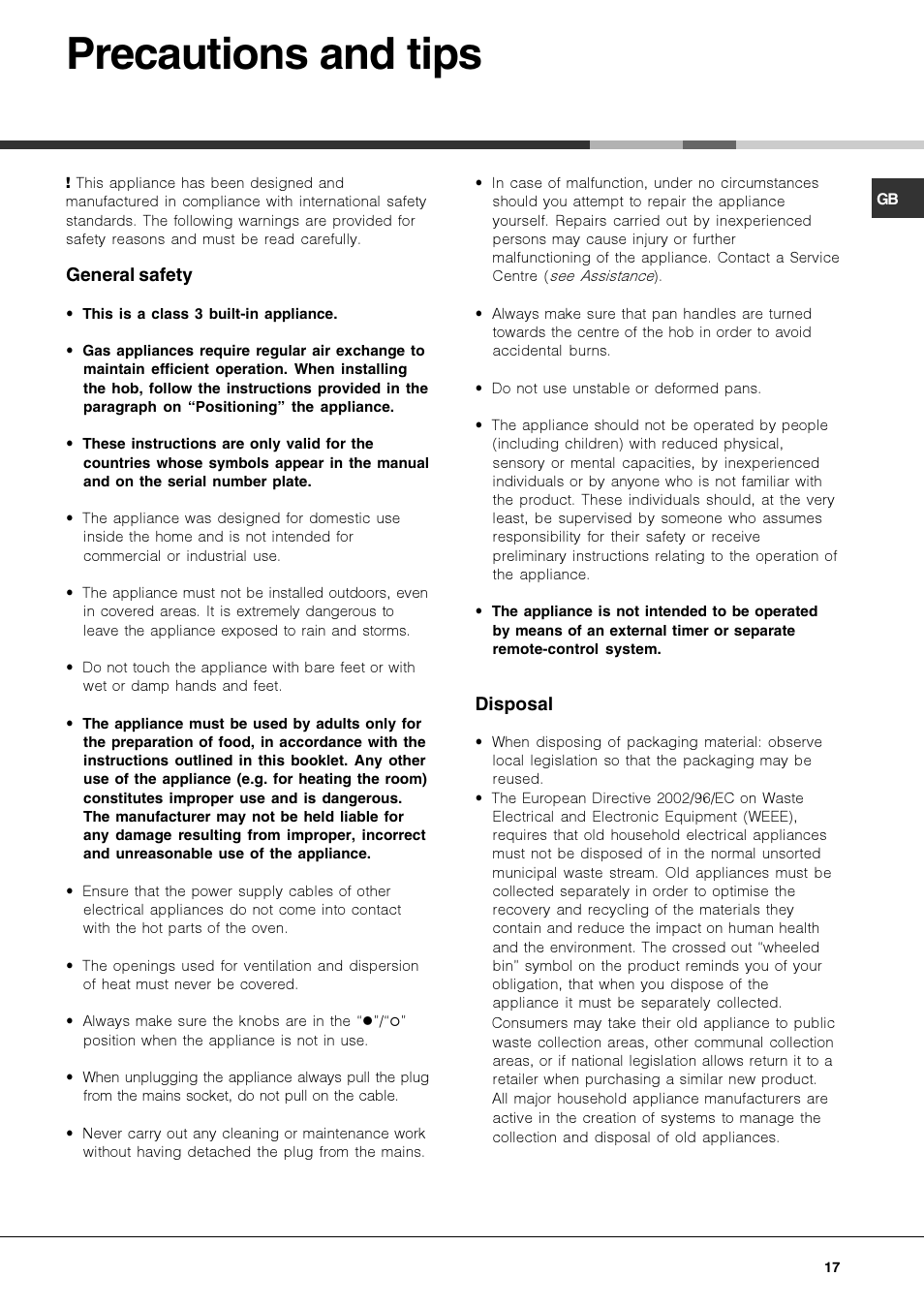 Precautions and tips | Hotpoint Ariston PKQ 644 D GH (K)-HA User Manual | Page 17 / 80