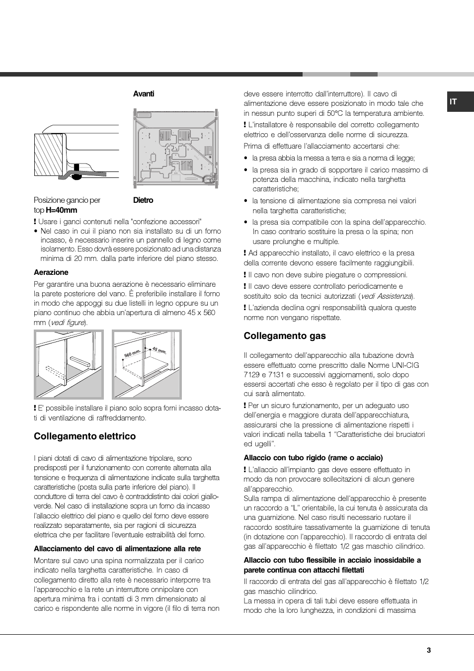 Collegamento elettrico, Collegamento gas | Hotpoint Ariston PKQ 644 D GH (K)-HA User Manual | Page 3 / 80