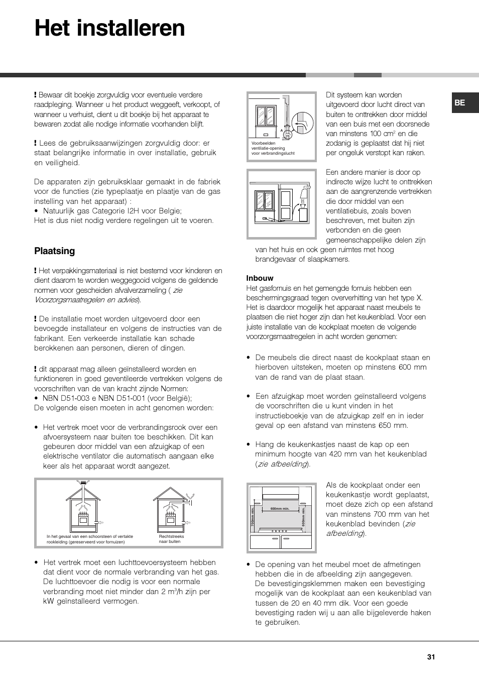 Het installeren, Plaatsing | Hotpoint Ariston PKQ 644 D GH (K)-HA User Manual | Page 31 / 80