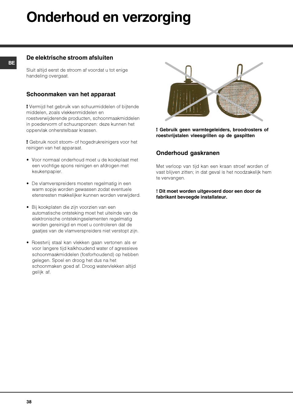 Onderhoud en verzorging | Hotpoint Ariston PKQ 644 D GH (K)-HA User Manual | Page 38 / 80