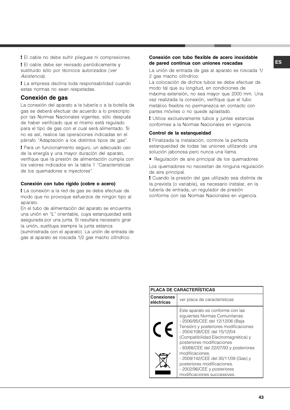 Conexión de gas | Hotpoint Ariston PKQ 644 D GH (K)-HA User Manual | Page 43 / 80