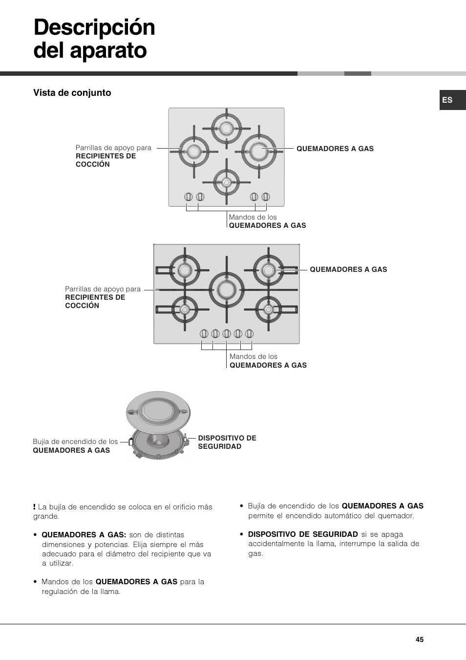 Descripción del aparato | Hotpoint Ariston PKQ 644 D GH (K)-HA User Manual | Page 45 / 80