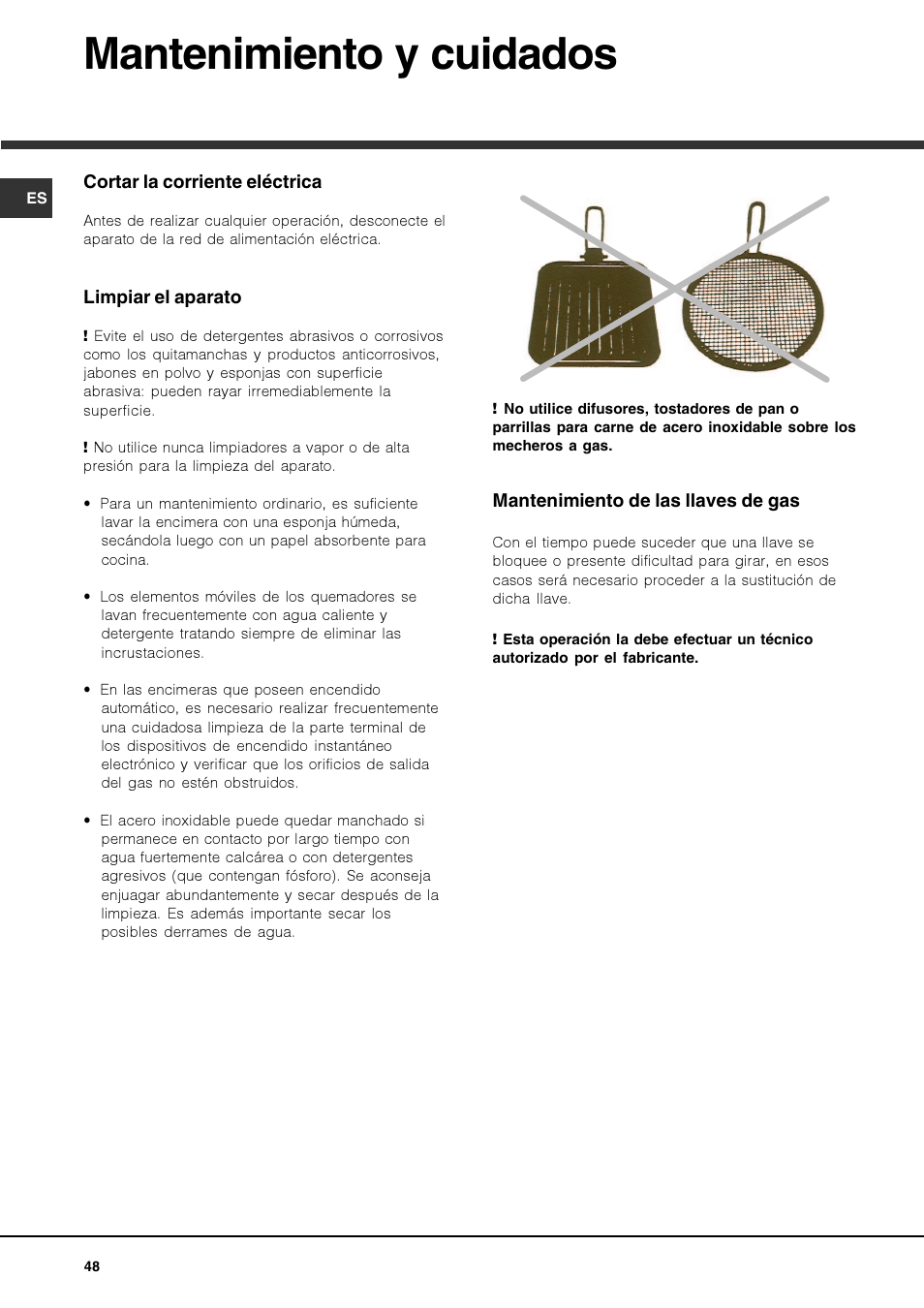 Mantenimiento y cuidados | Hotpoint Ariston PKQ 644 D GH (K)-HA User Manual | Page 48 / 80