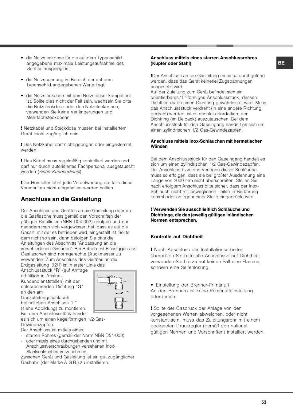Anschluss an die gasleitung | Hotpoint Ariston PKQ 644 D GH (K)-HA User Manual | Page 53 / 80