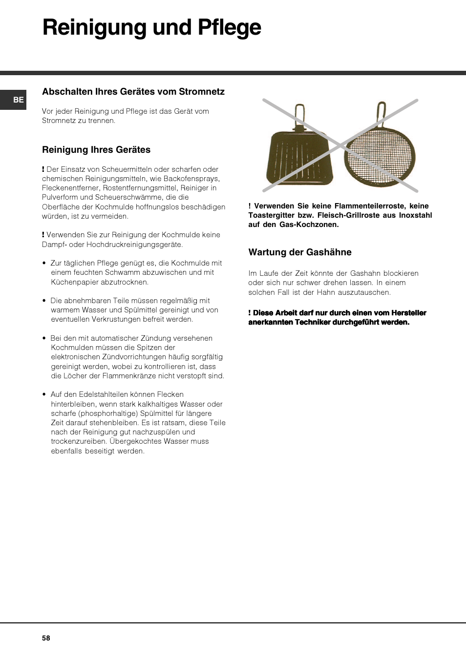 Reinigung und pflege | Hotpoint Ariston PKQ 644 D GH (K)-HA User Manual | Page 58 / 80