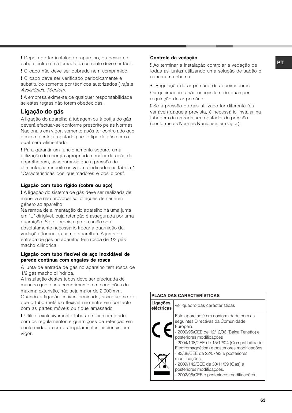 Ligação do gás | Hotpoint Ariston PKQ 644 D GH (K)-HA User Manual | Page 63 / 80