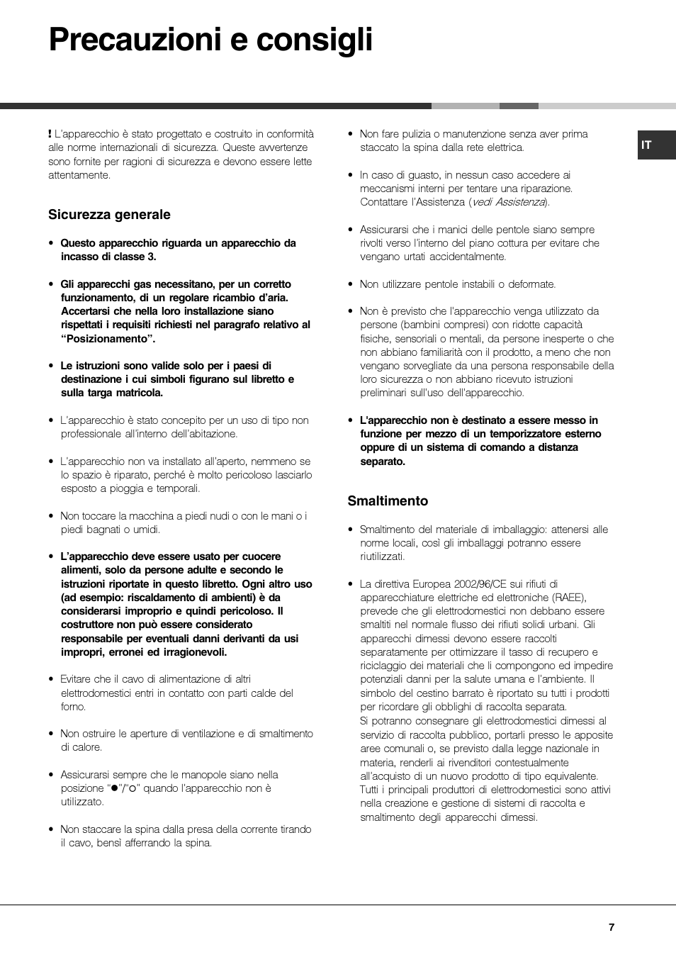 Precauzioni e consigli | Hotpoint Ariston PKQ 644 D GH (K)-HA User Manual | Page 7 / 80