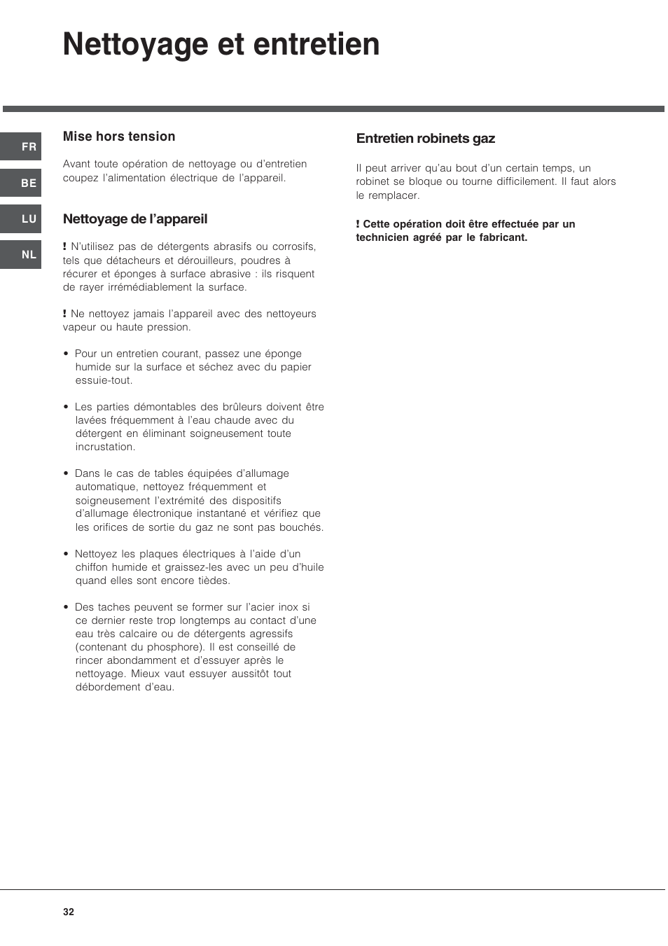 Nettoyage et entretien | Hotpoint Ariston TD 640 S (ICE) IX-HA User Manual | Page 32 / 56
