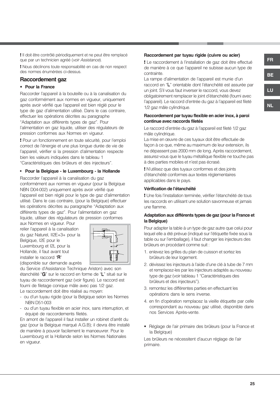 Raccordement gaz | Hotpoint Ariston PF 640 ES (WH)-HA User Manual | Page 25 / 56