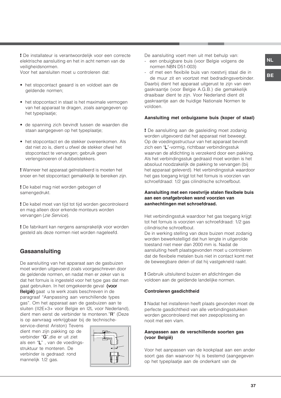 Gasaansluiting | Hotpoint Ariston PF 640 ES (WH)-HA User Manual | Page 37 / 56