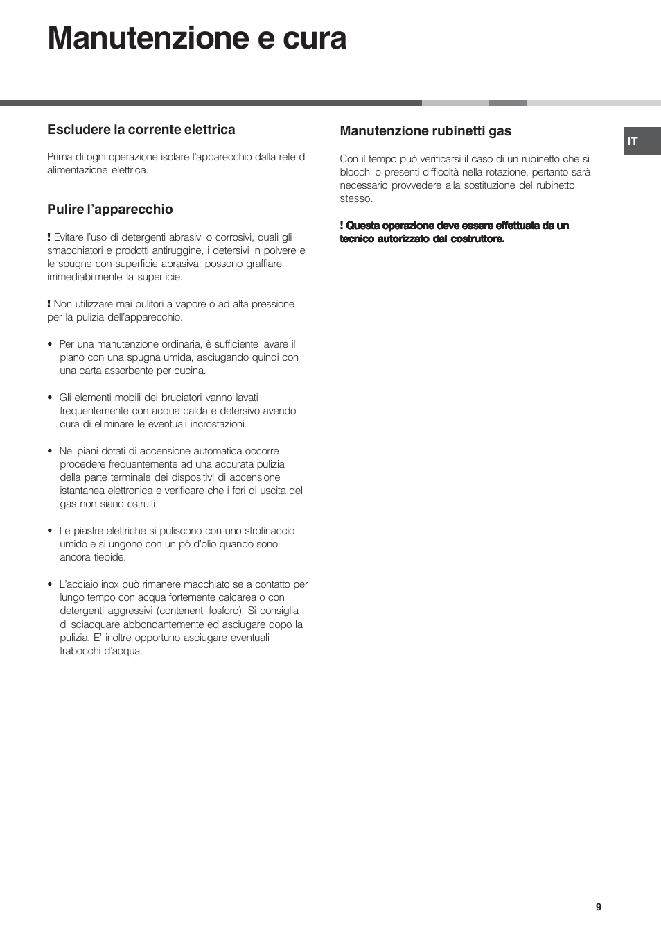 Manutenzione e cura | Hotpoint Ariston PF 640 ES (WH)-HA User Manual | Page 9 / 56