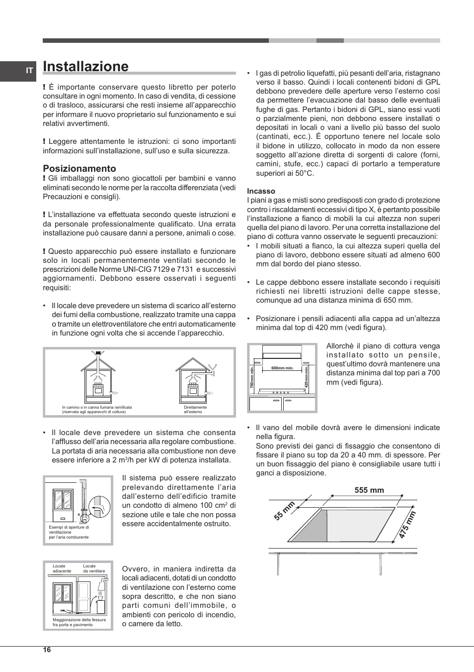 Installazione, Posizionamento | Hotpoint Ariston PH 640MST (AV) R-HA User Manual | Page 16 / 84