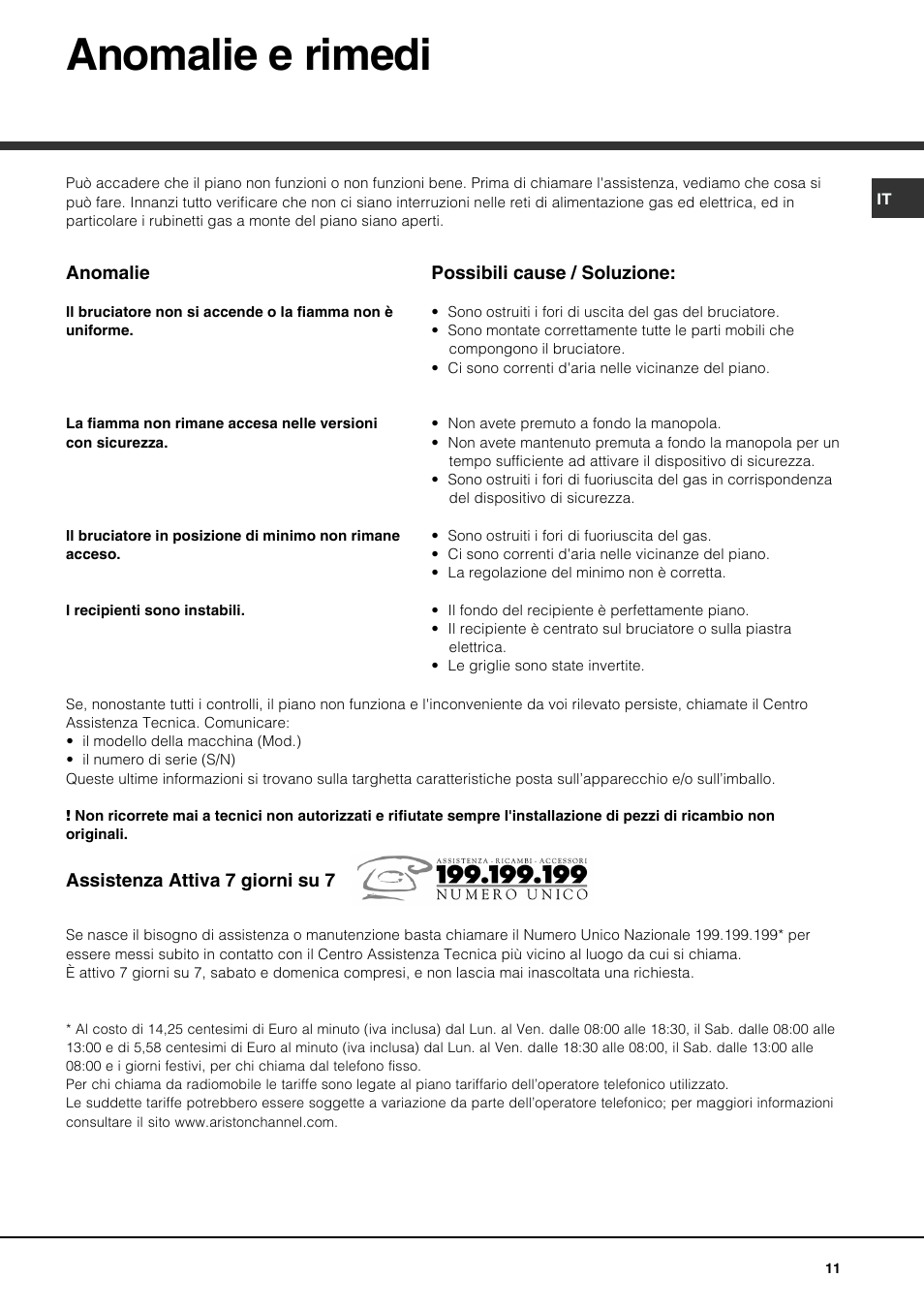 Anomalie e rimedi | Hotpoint Ariston PH 631MS (WH)-HA User Manual | Page 11 / 68