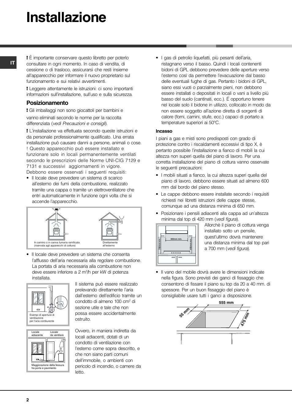 Installazione, Posizionamento | Hotpoint Ariston PH 631MS (WH)-HA User Manual | Page 2 / 68