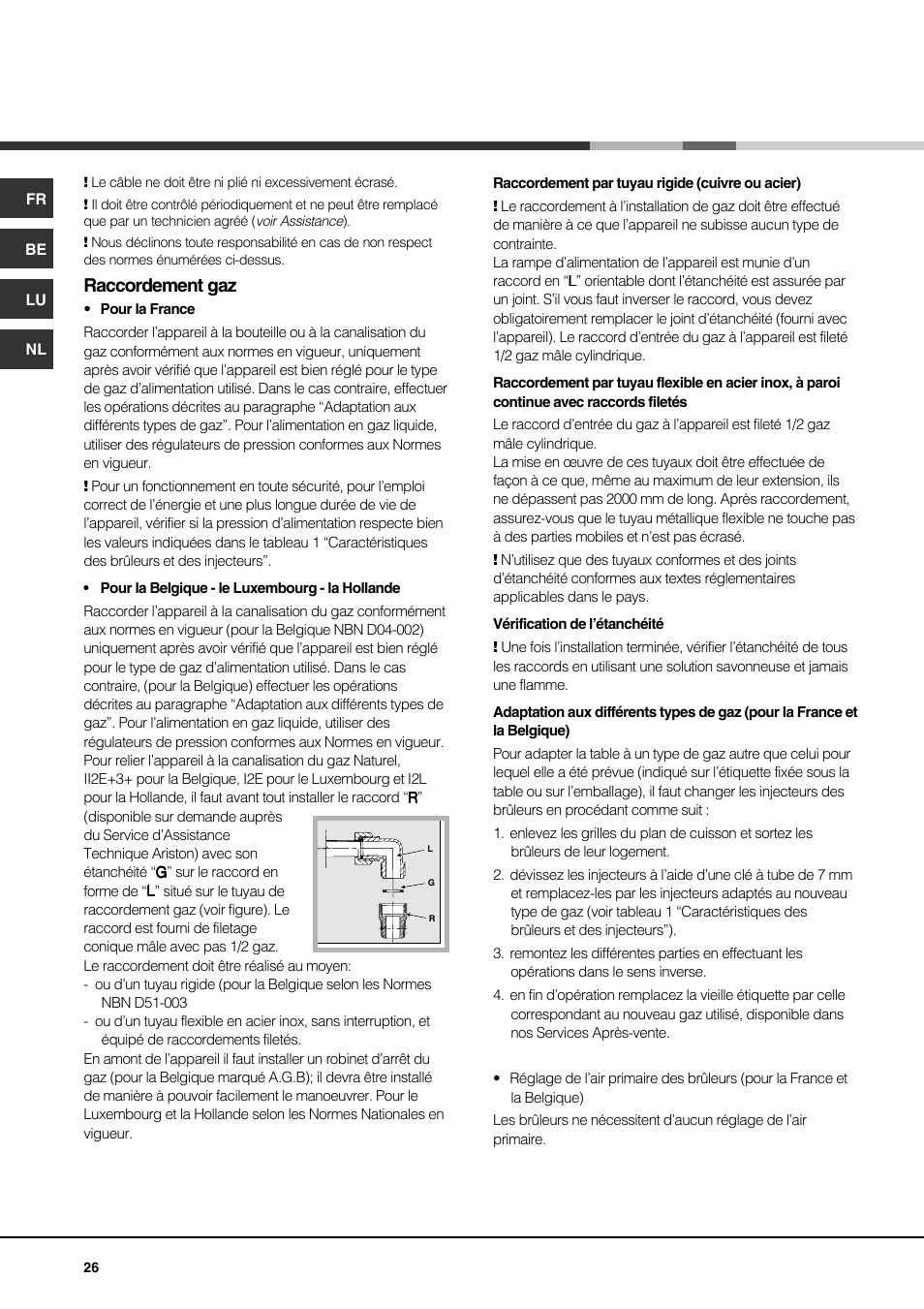 Raccordement gaz | Hotpoint Ariston PH 631MS (WH)-HA User Manual | Page 26 / 68