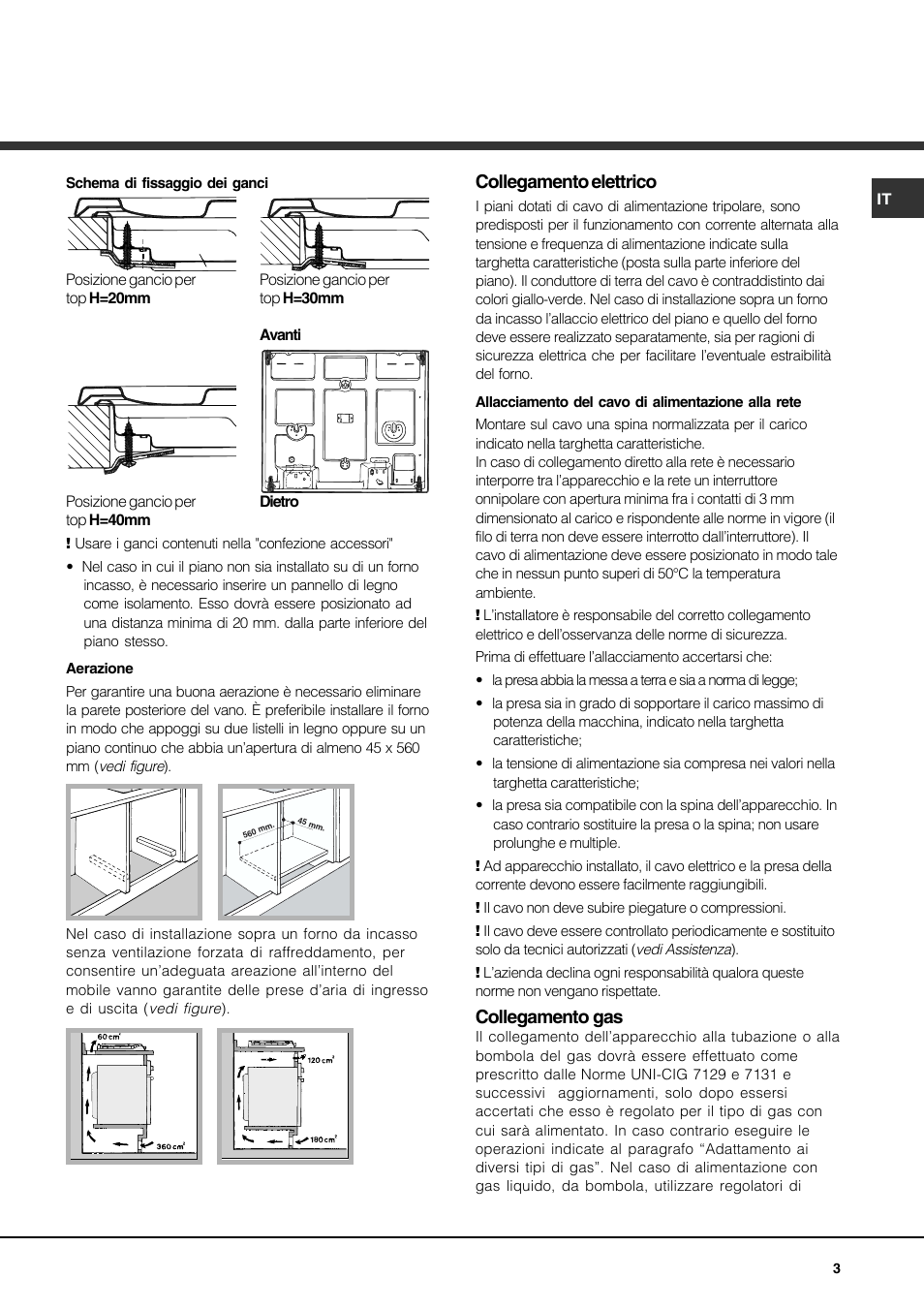 Collegamento elettrico, Collegamento gas | Hotpoint Ariston PH 631MS (WH)-HA User Manual | Page 3 / 68