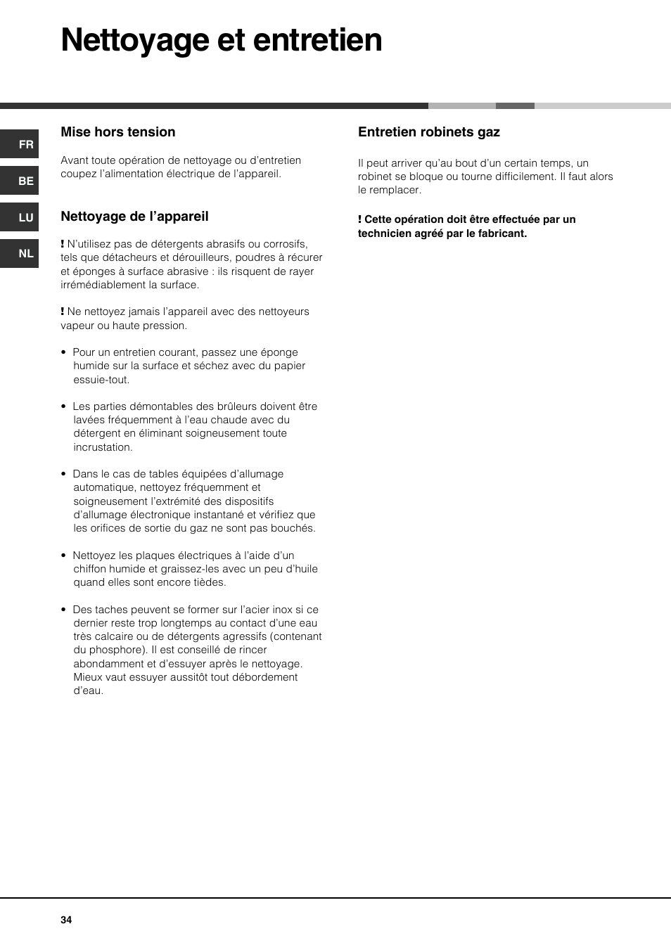 Nettoyage et entretien | Hotpoint Ariston PH 631MS (WH)-HA User Manual | Page 34 / 68