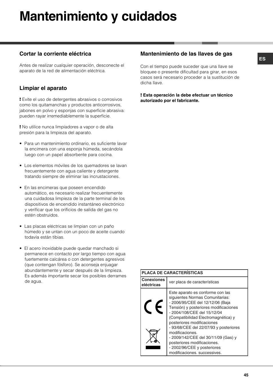 Mantenimiento y cuidados | Hotpoint Ariston PH 631MS (WH)-HA User Manual | Page 45 / 68