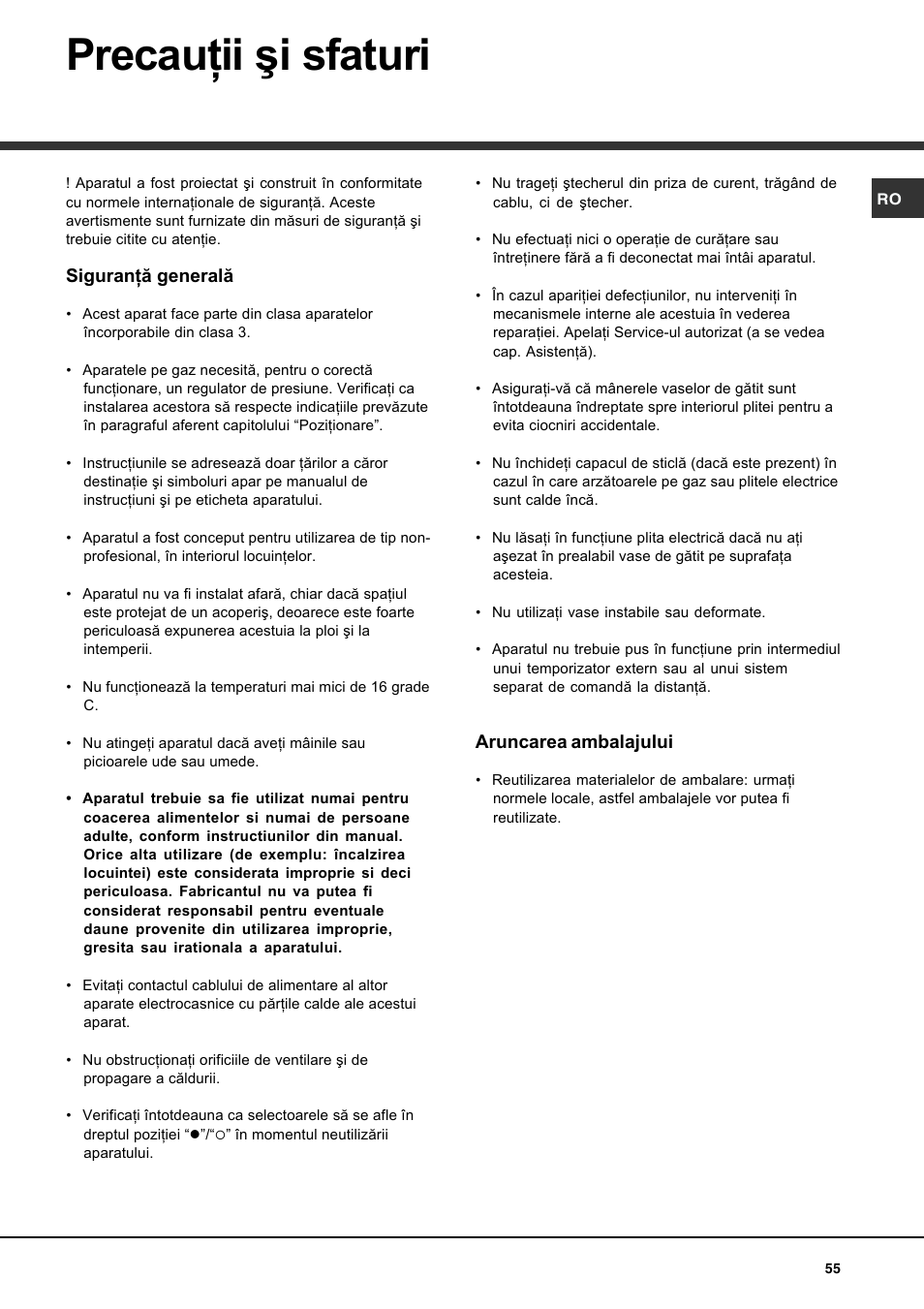 Precauţii şi sfaturi | Hotpoint Ariston PH 631MS (WH)-HA User Manual | Page 55 / 68