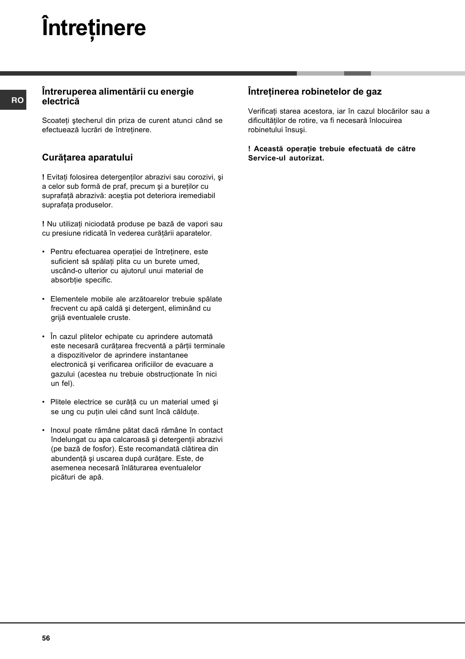 Între, Inere | Hotpoint Ariston PH 631MS (WH)-HA User Manual | Page 56 / 68