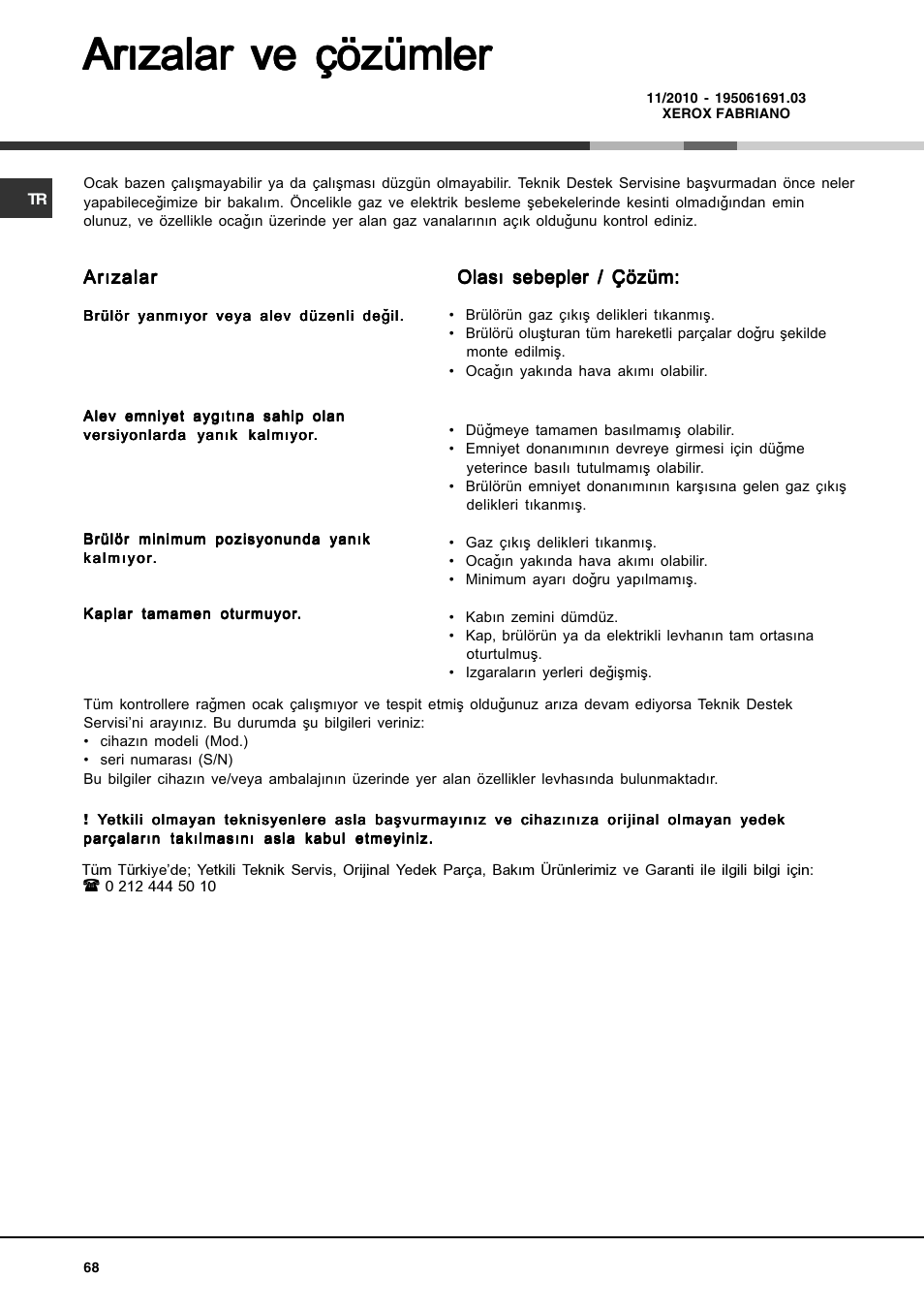 Arýzalar ve çözümler | Hotpoint Ariston PH 631MS (WH)-HA User Manual | Page 68 / 68