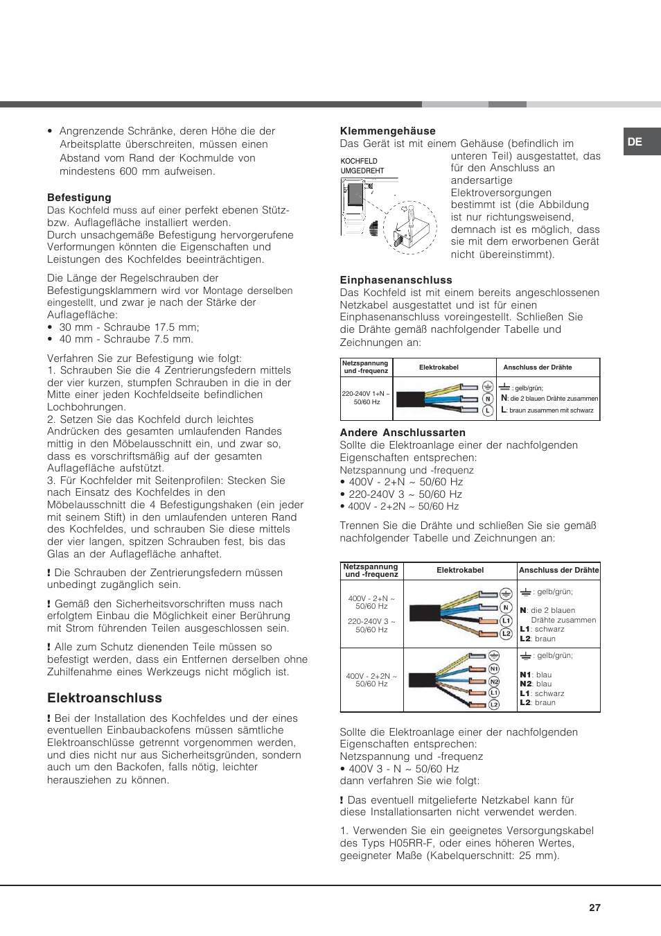 Elektroanschluss | Hotpoint Ariston KRM 640 X User Manual | Page 27 / 72