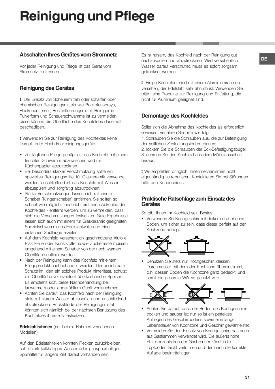 Reinigung und pflege | Hotpoint Ariston KRM 640 X User Manual | Page 31 / 72
