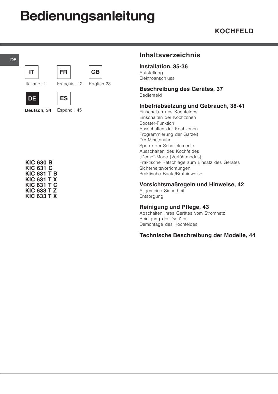 Bedienungsanleitung | Hotpoint Ariston KIC 631 T X User Manual | Page 34 / 56