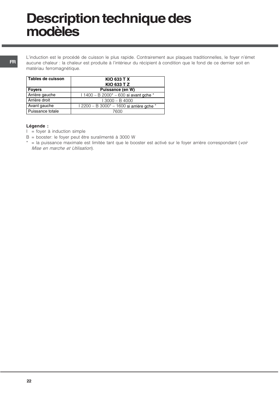 Description technique des modèles | Hotpoint Ariston KIO 633 T X User Manual | Page 22 / 56