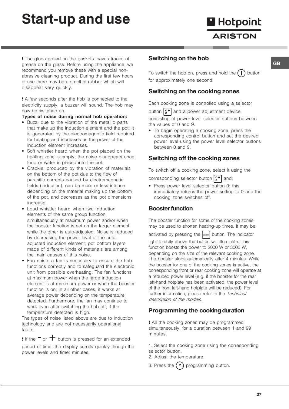Start-up and use | Hotpoint Ariston KIO 633 T X User Manual | Page 27 / 56