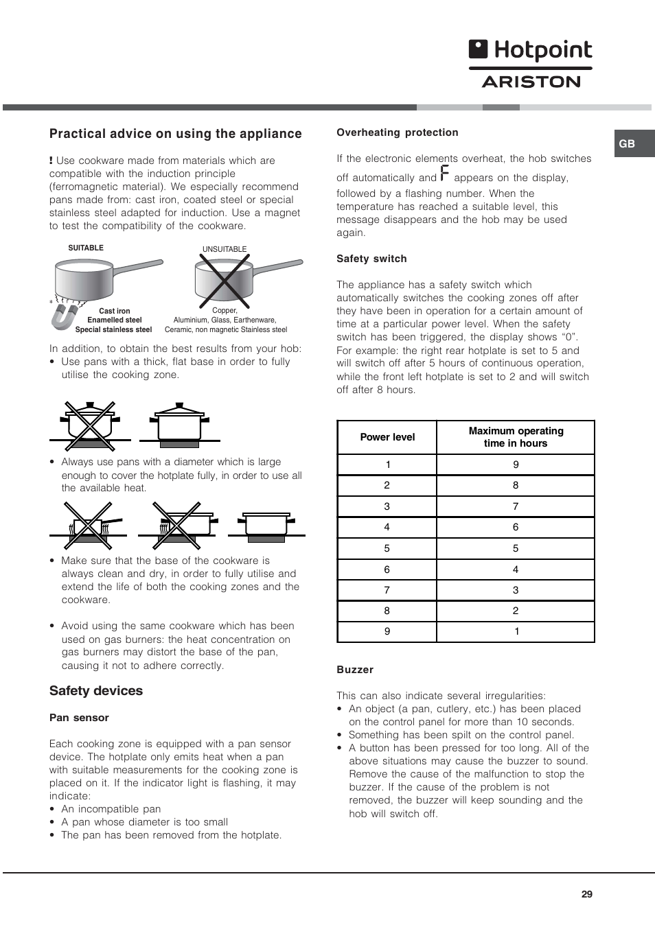 Practical advice on using the appliance, Safety devices | Hotpoint Ariston KIO 633 T X User Manual | Page 29 / 56