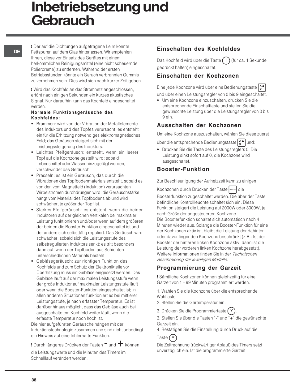 Inbetriebsetzung und gebrauch | Hotpoint Ariston KIO 633 T X User Manual | Page 38 / 56
