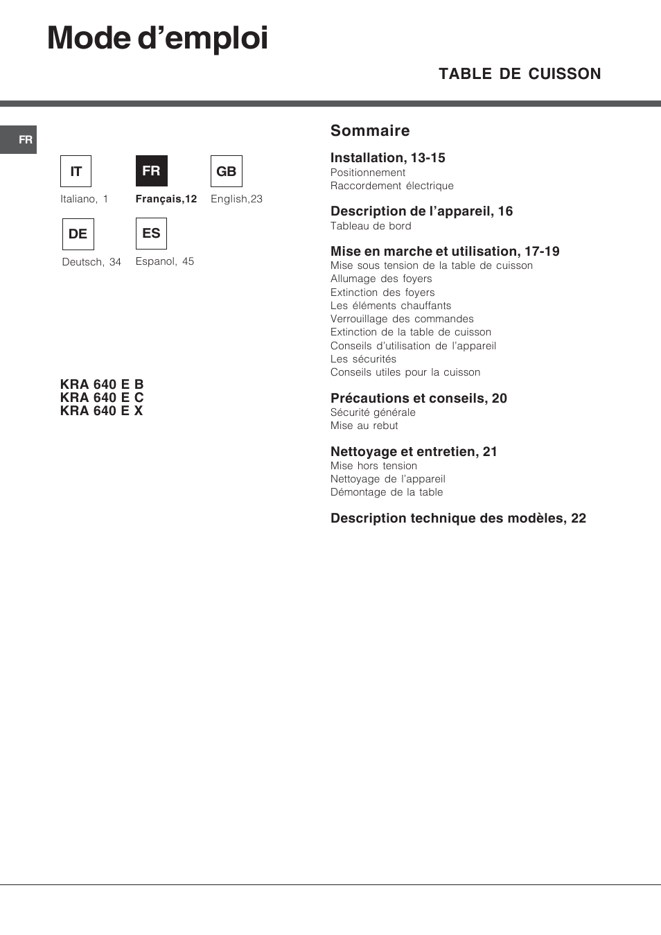 Mode d’emploi | Hotpoint Ariston KRA 640 X User Manual | Page 12 / 56