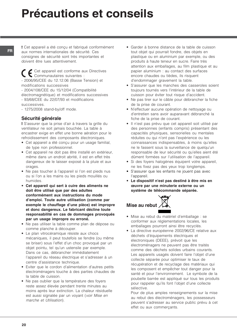 Précautions et conseils | Hotpoint Ariston KRA 640 X User Manual | Page 20 / 56